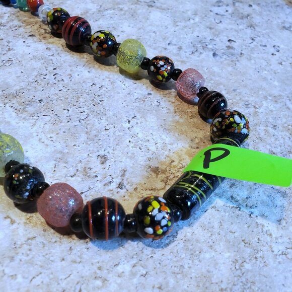 India Artisan Vintage 90s Glass Beads Black Multi Necklace OOAK Style P - Picture 14 of 14